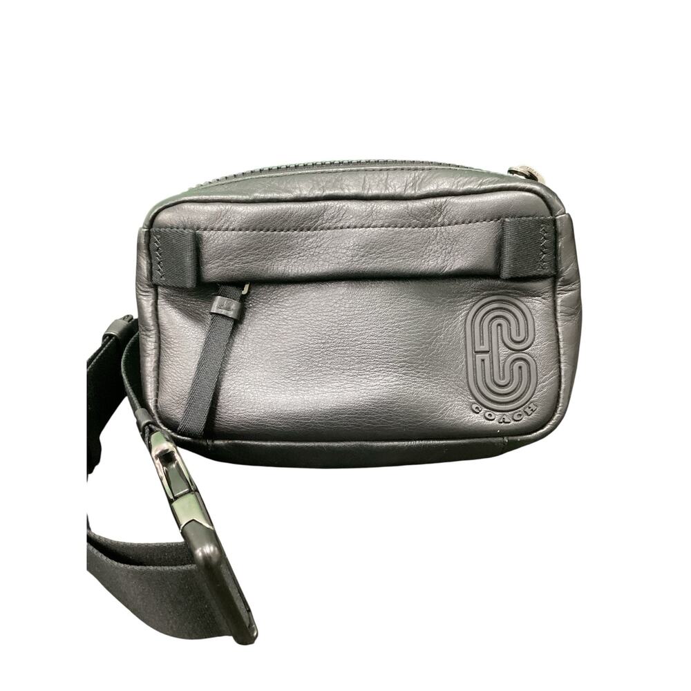 Coach Edge Sling Pack/Fanny Pack Unisex Genuine Leather Chunky Zipper Belt Black